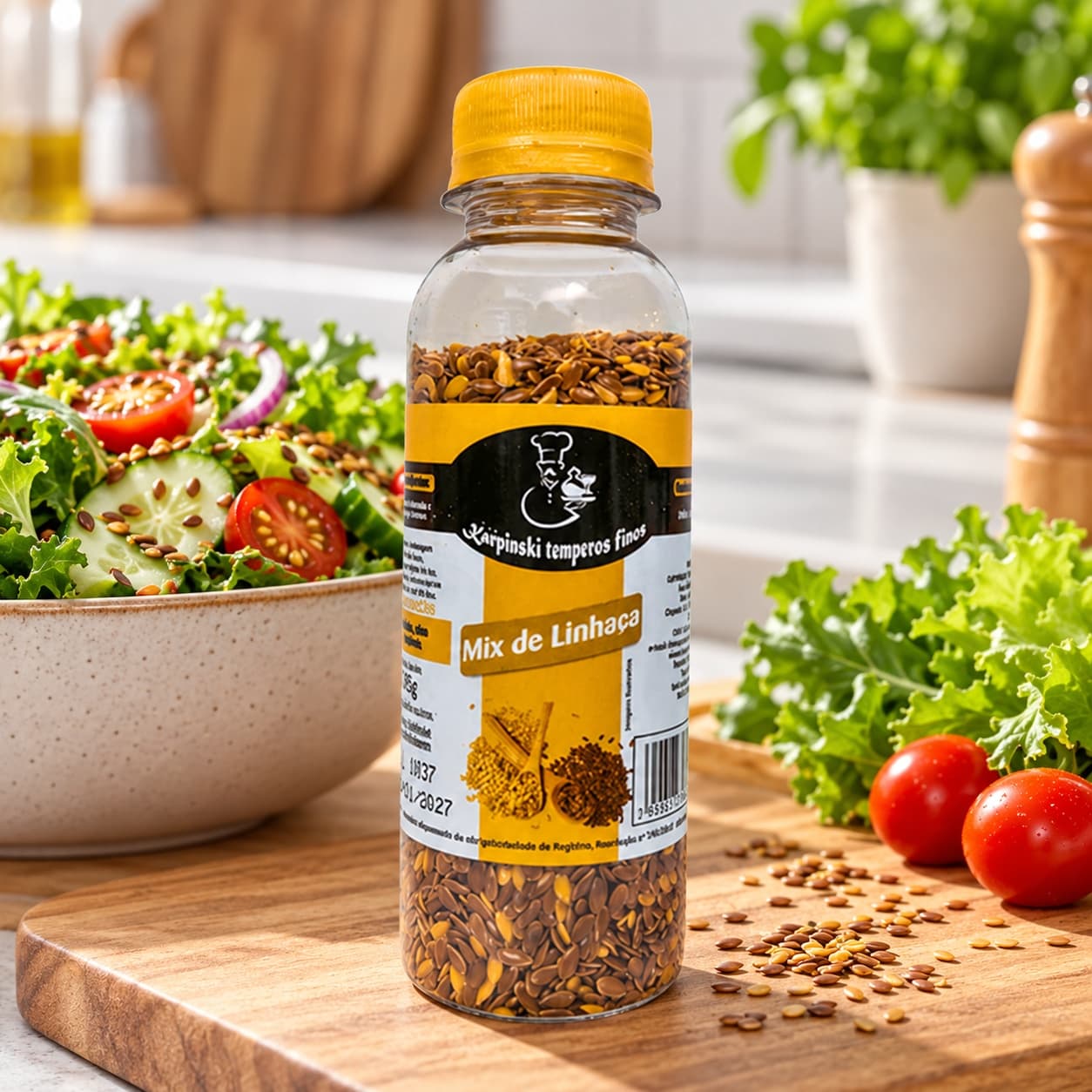 Mix de Linhaça Karpinski — no preparo com salada de folhas verdes