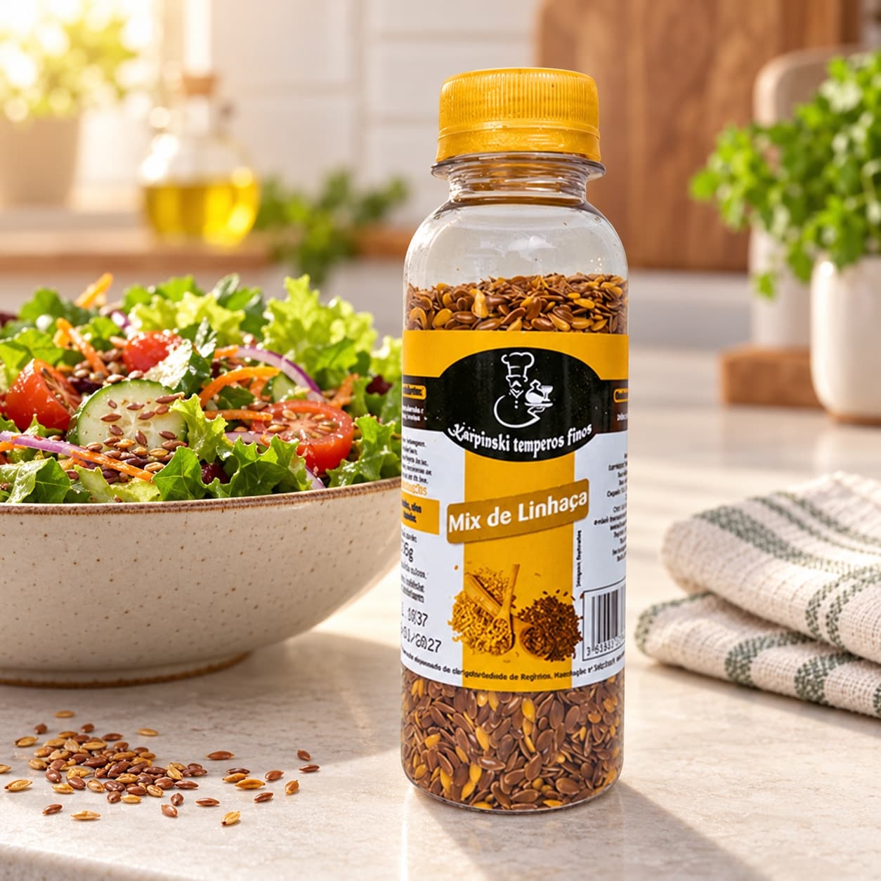 Mix de Linhaça Karpinski — com salada de folhas verdes