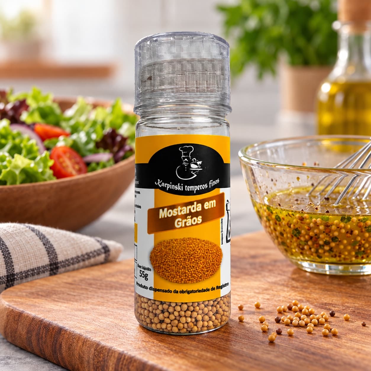Mostarda em Grãos para Moedor Karpinski 55 g — no preparo com molho para salada