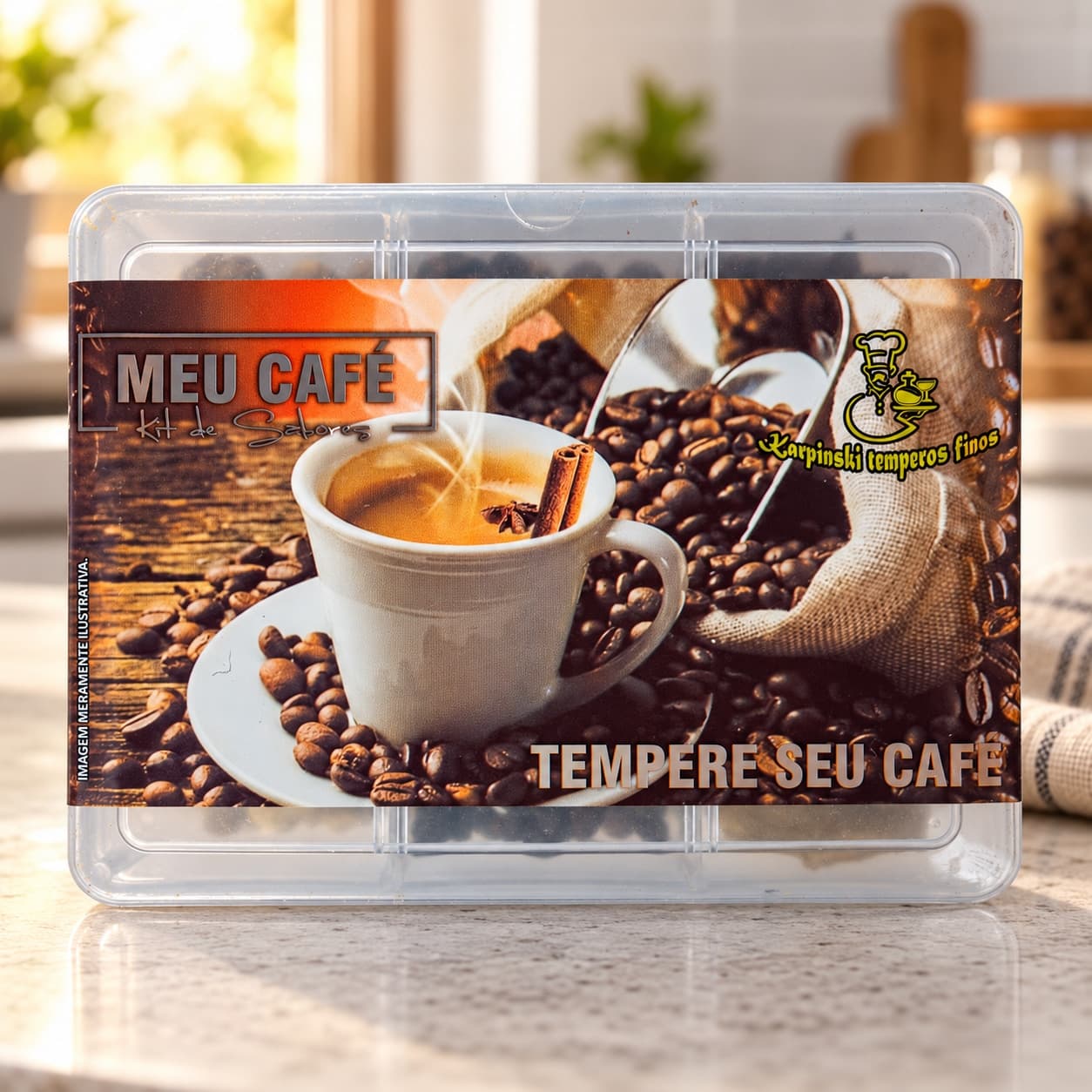 Kit Meu Café com Especiarias Karpinski — na bancada da cozinha