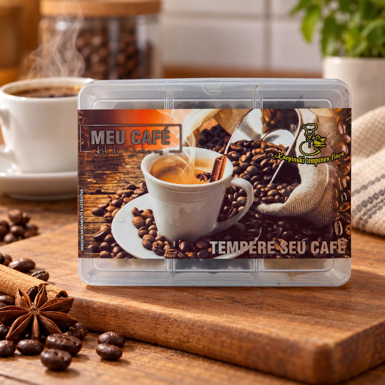 Kit Meu Café com Especiarias Karpinski — no preparo com café preparado em xícara