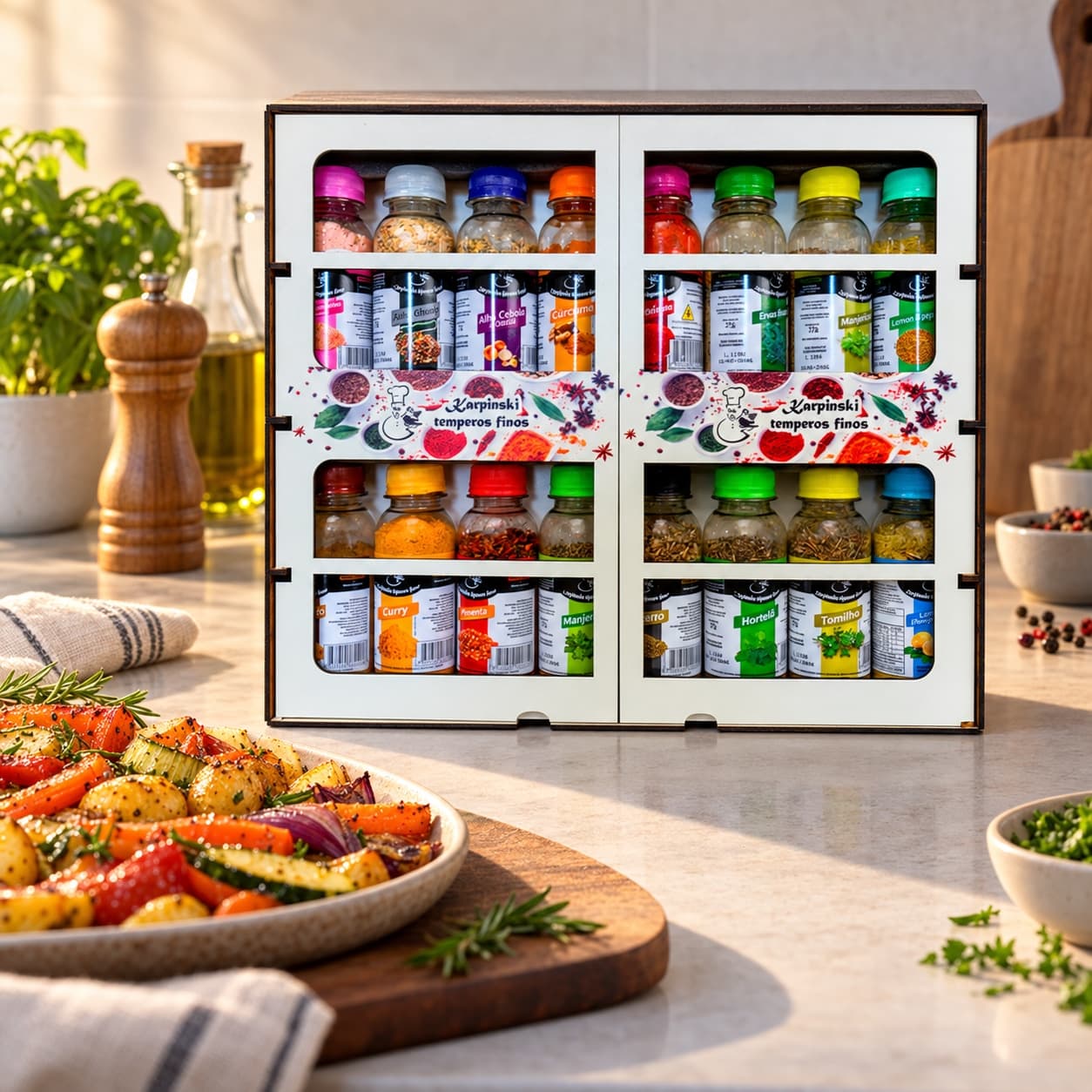 Kit Premium com 16 Temperos Karpinski — com legumes assados