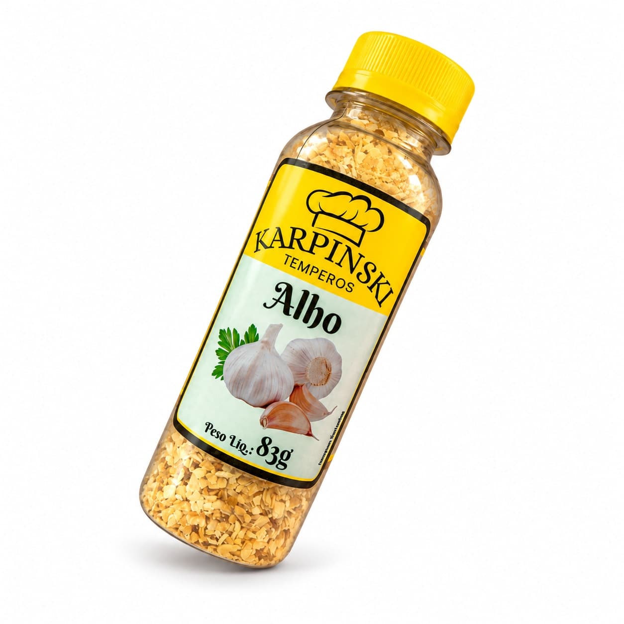 Alho Granulado Karpinski 83 g — embalagem em fundo branco