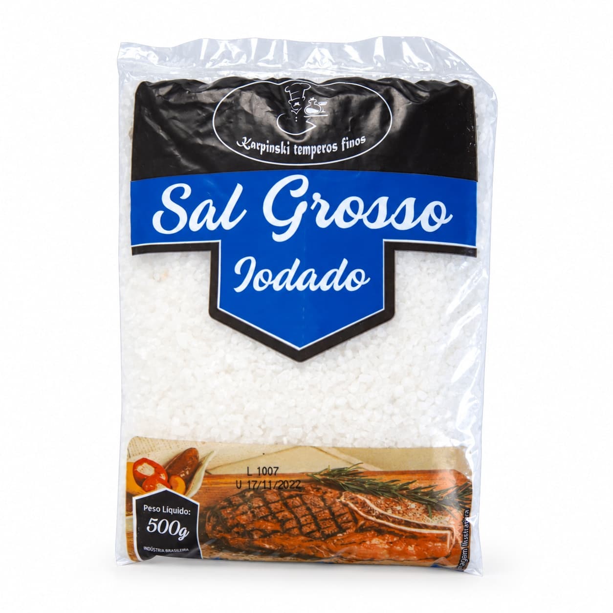 Sal Grosso Iodado em Pacote Karpinski 500 g — embalagem em fundo branco