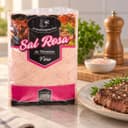 Sal Fino Rosa do Himalaia Pacote Karpinski 500 g — ao lado de carne grelhada