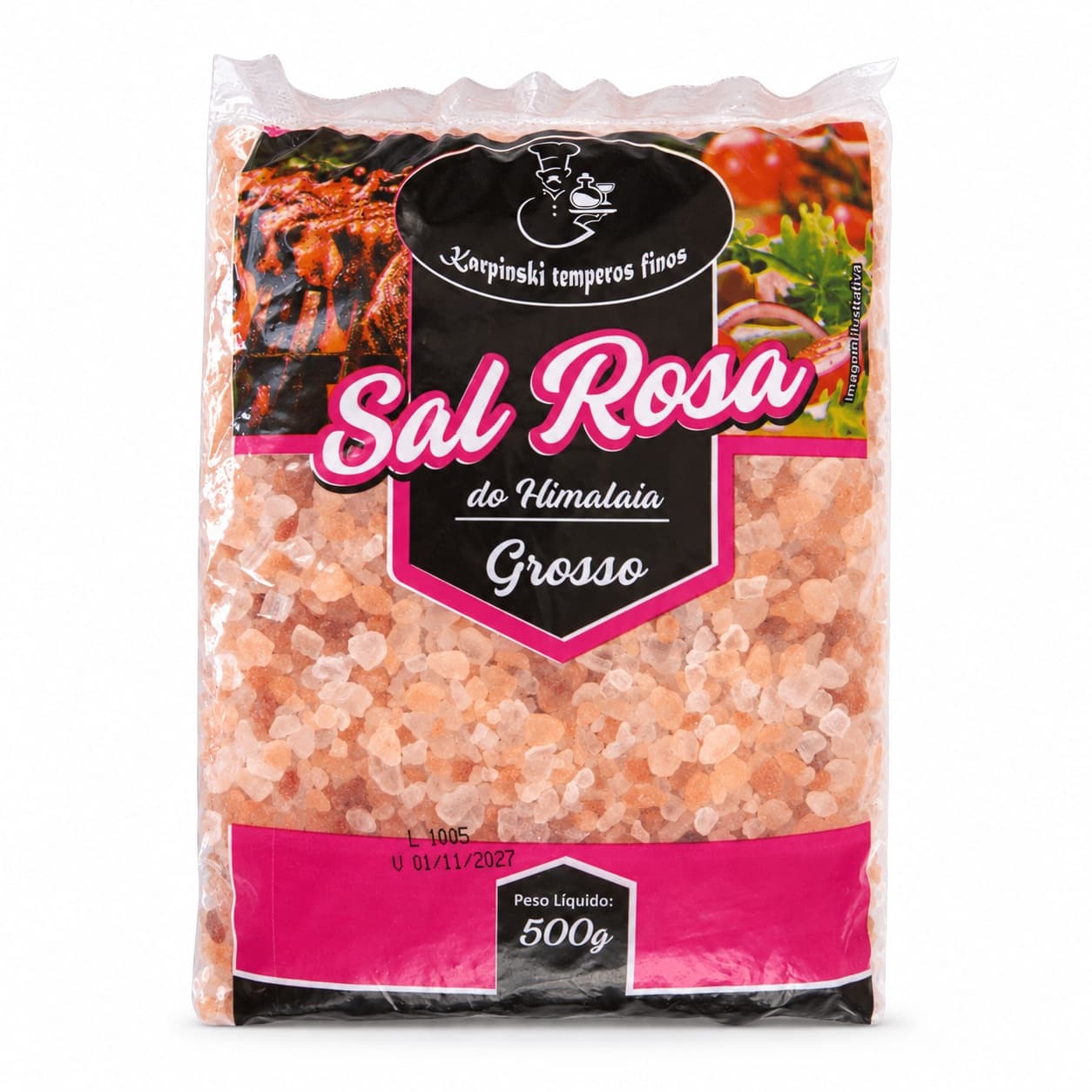 Sal Grosso Rosa do Himalaia Pacote Karpinski 500 g — embalagem em fundo branco