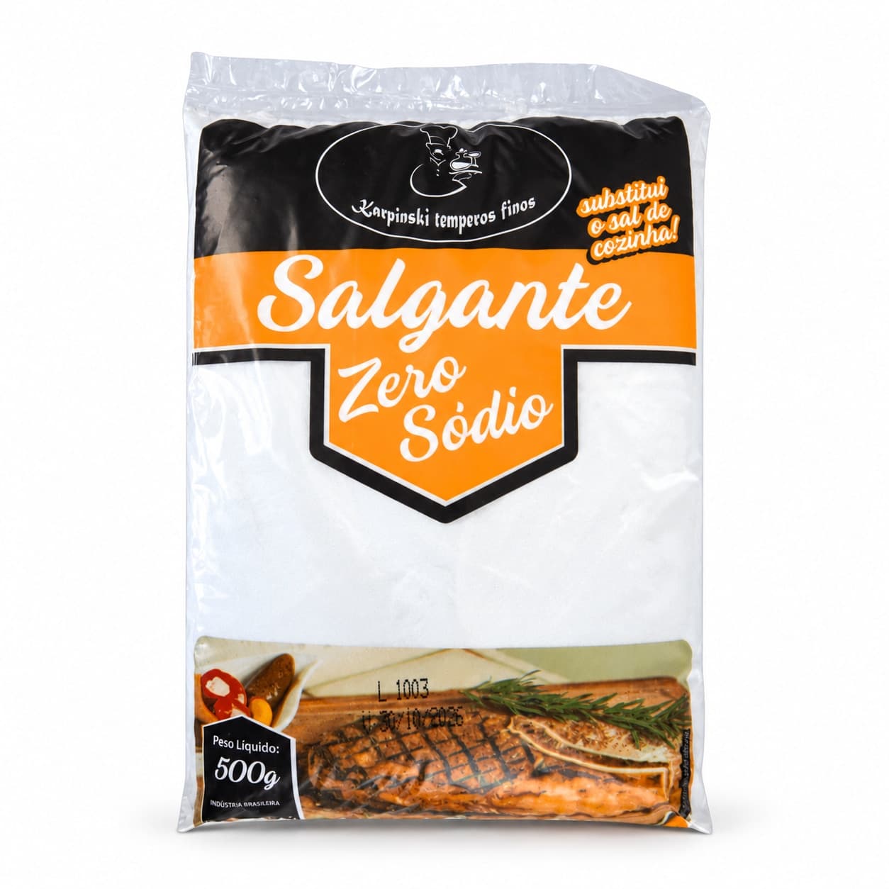 Salgante Zero Sódio em Pacote Karpinski 500 g — embalagem em fundo branco