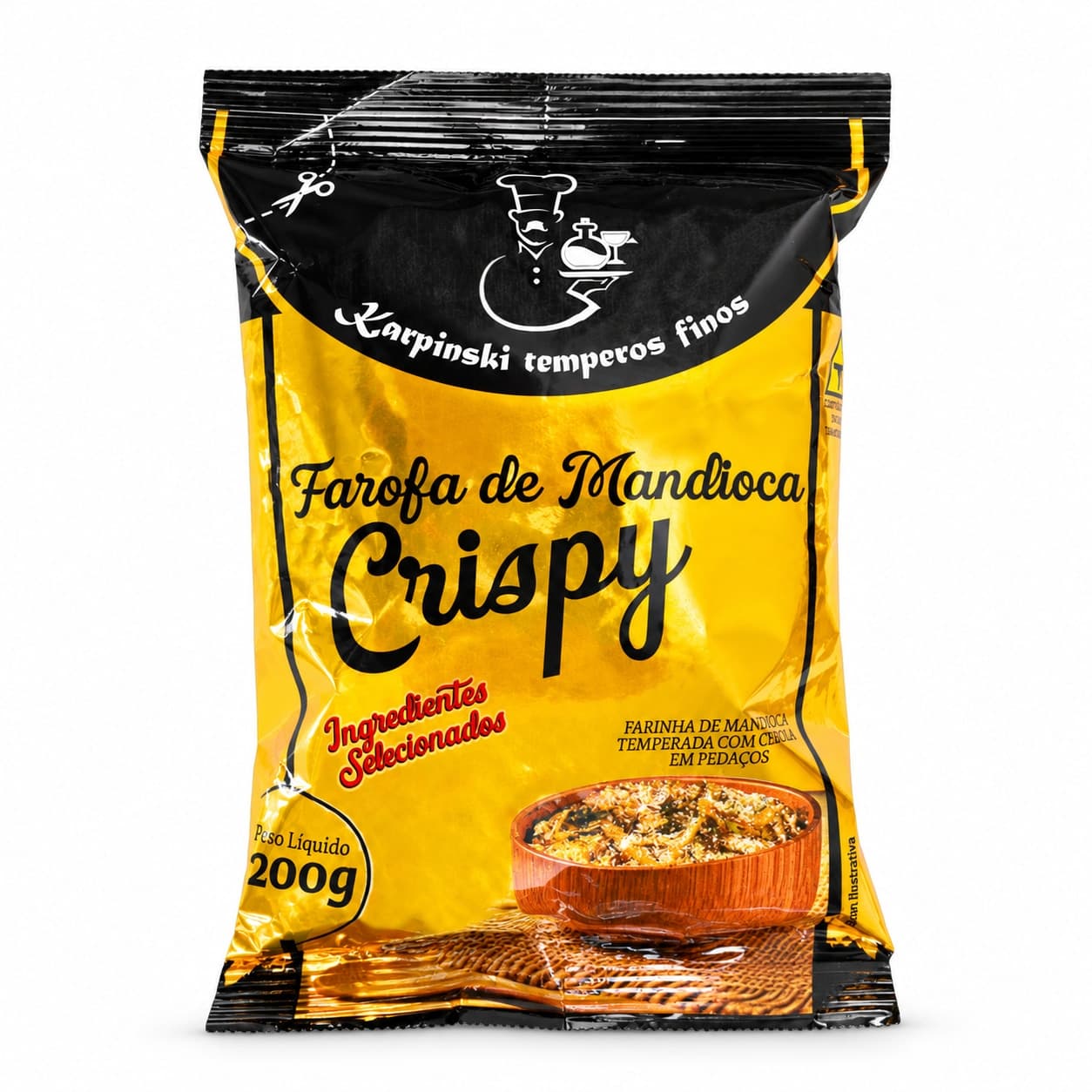 Farofa de Mandioca Crispy Crocante Karpinski 200 g — embalagem em fundo branco
