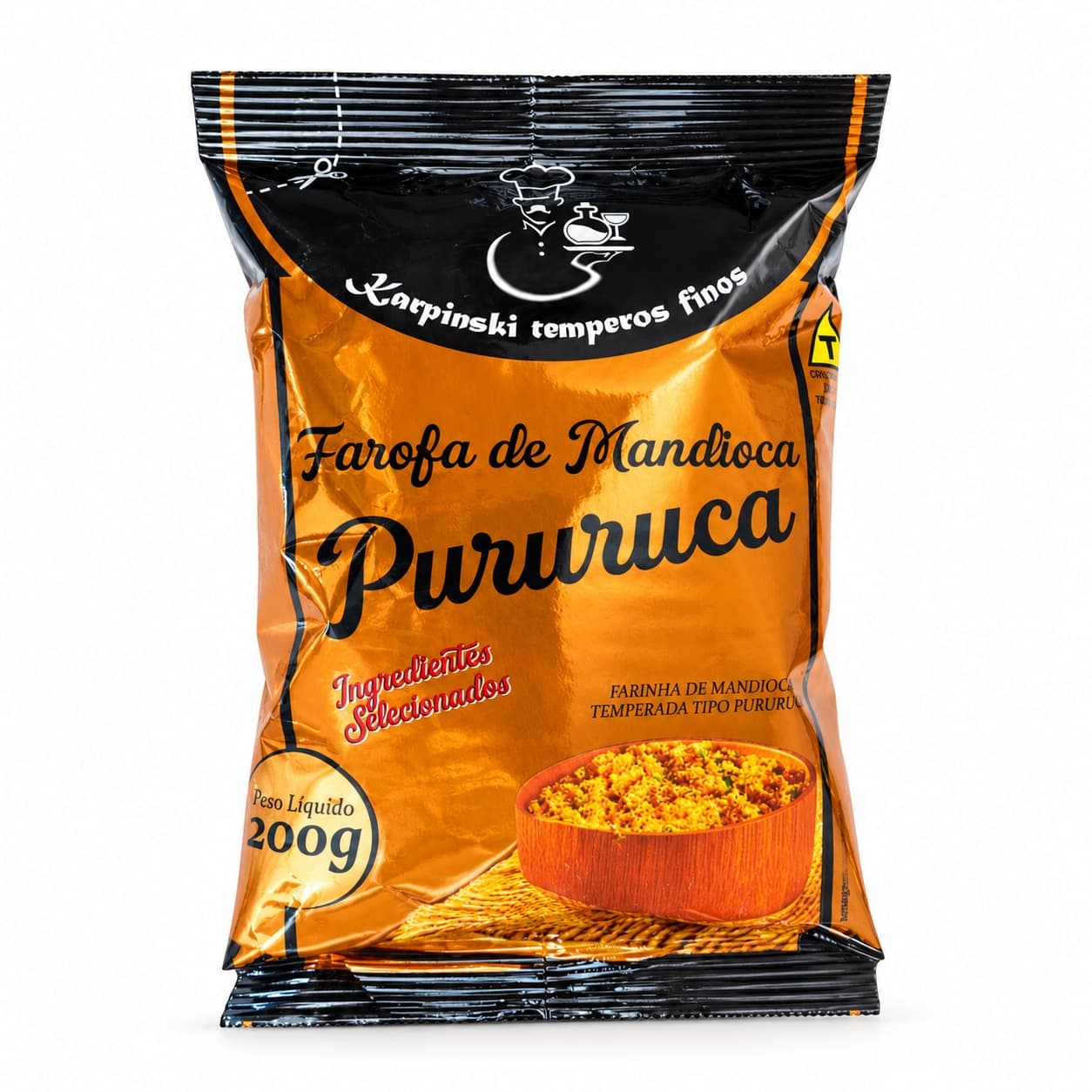 Farofa de Mandioca Pururuca Karpinski 200 g — embalagem em fundo branco