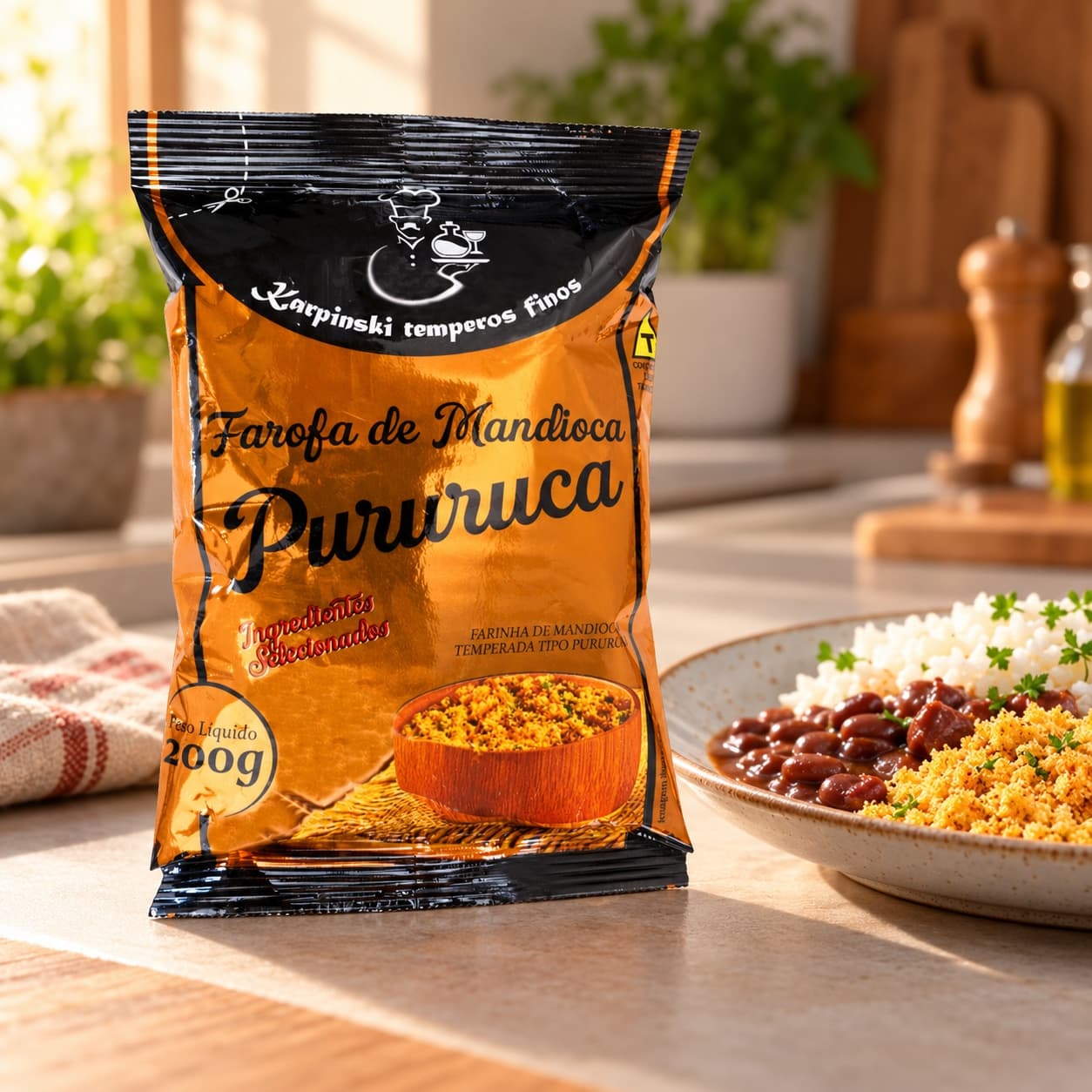 Farofa de Mandioca Pururuca Karpinski 200 g — com arroz e feijão