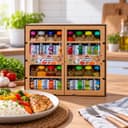 Kit de Temperos Premium Cru com 16 Karpinski — ao lado de refeição com arroz e legumes