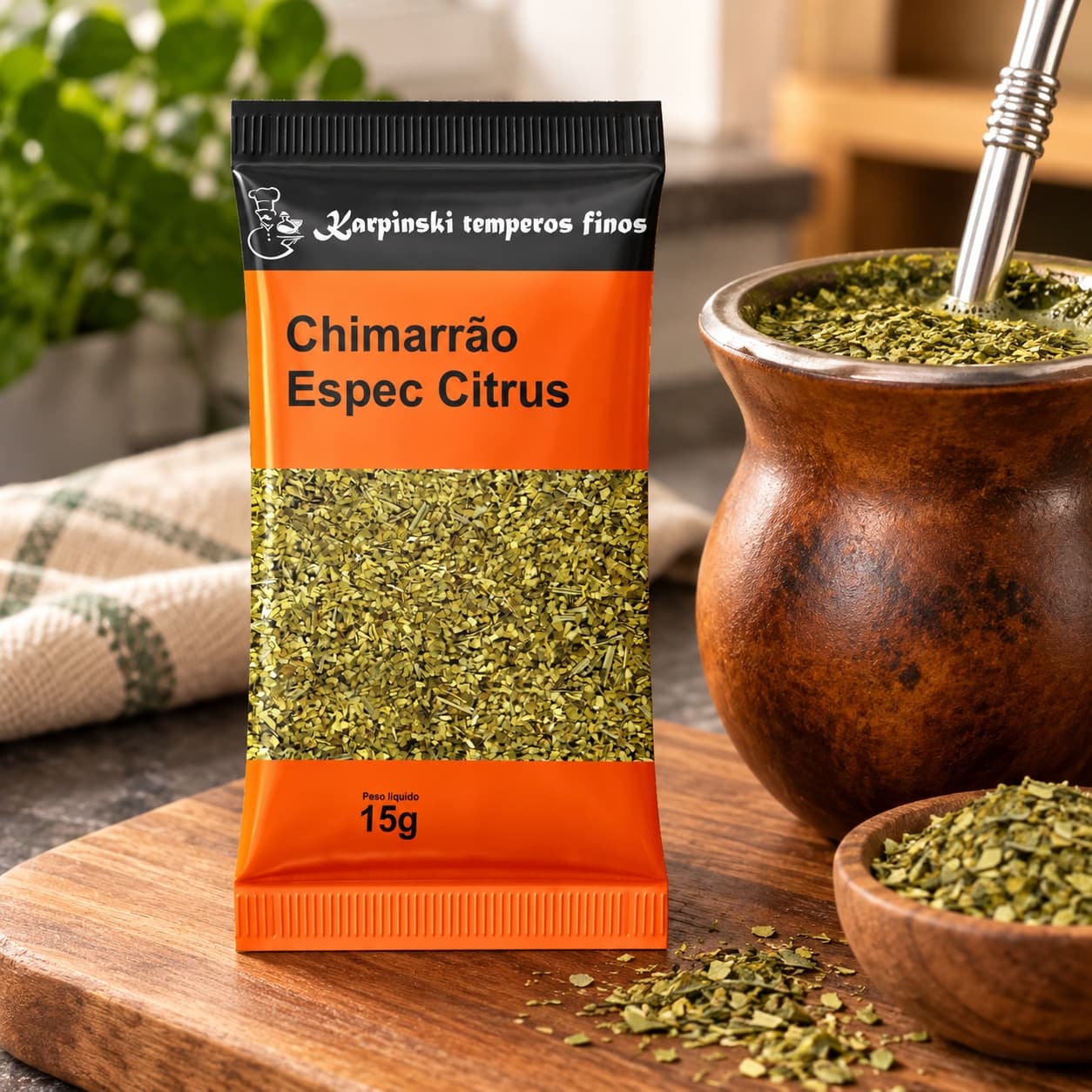 Chá Chimarrão Especial Citrus Karpinski 15 g — no preparo com chimarrão preparado em cuia