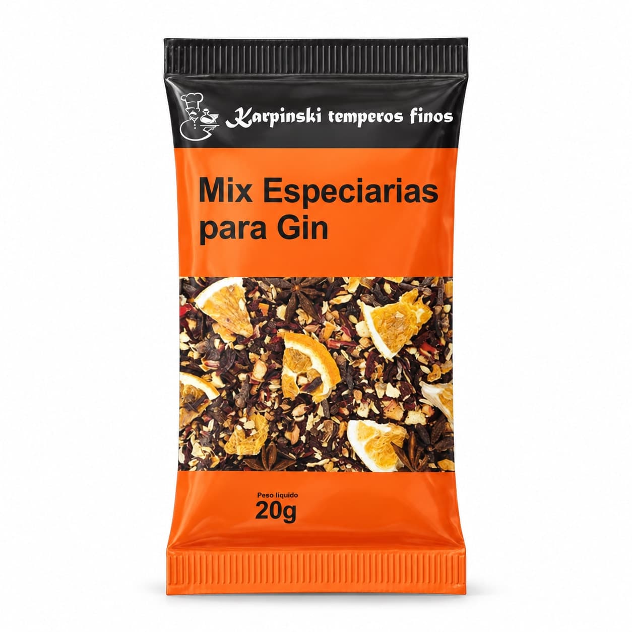 Mix de Especiarias para Gin em Sachê Karpinski 20 g — embalagem em fundo branco