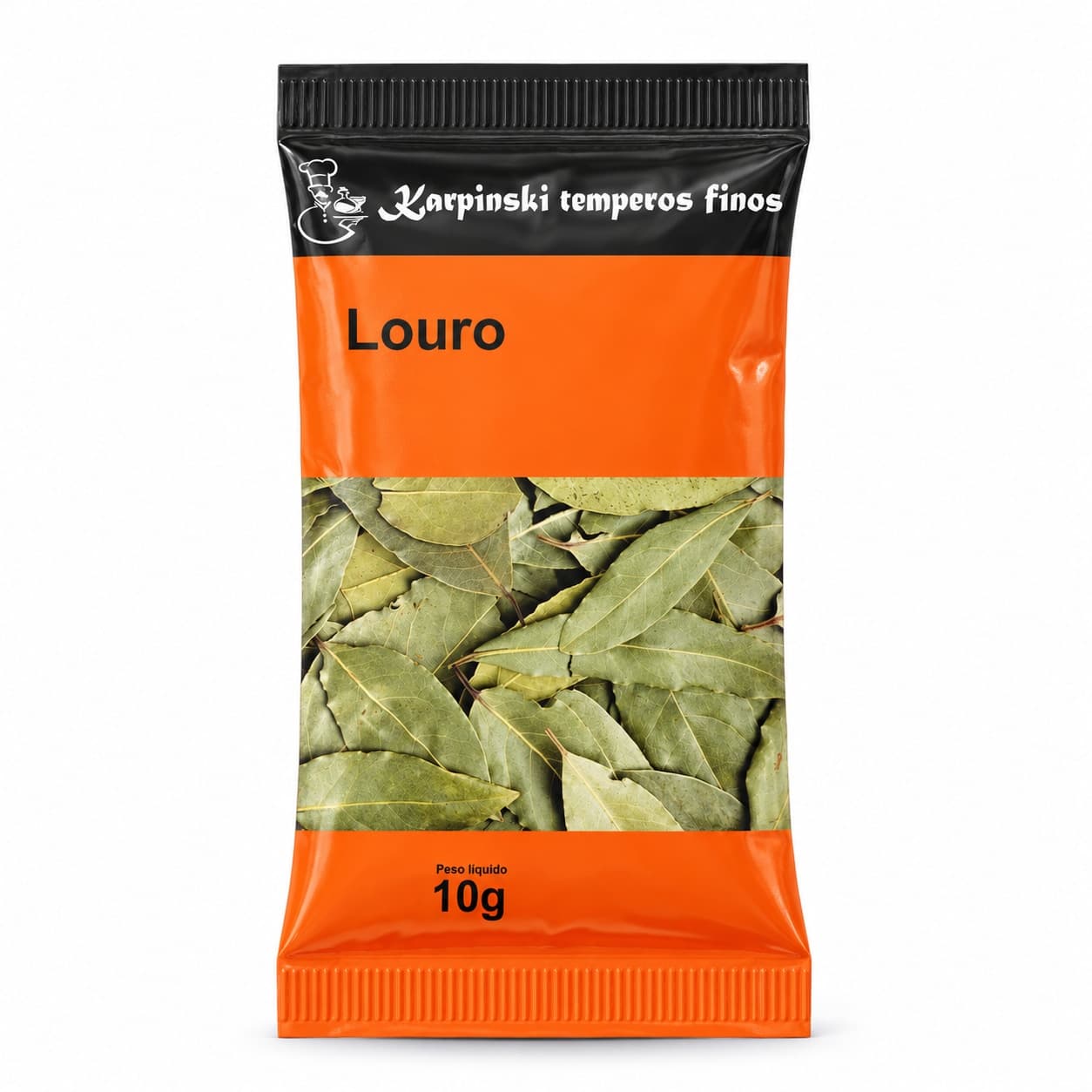Tempero Louro em Folhas em Sachê Karpinski 10 g — embalagem em fundo branco