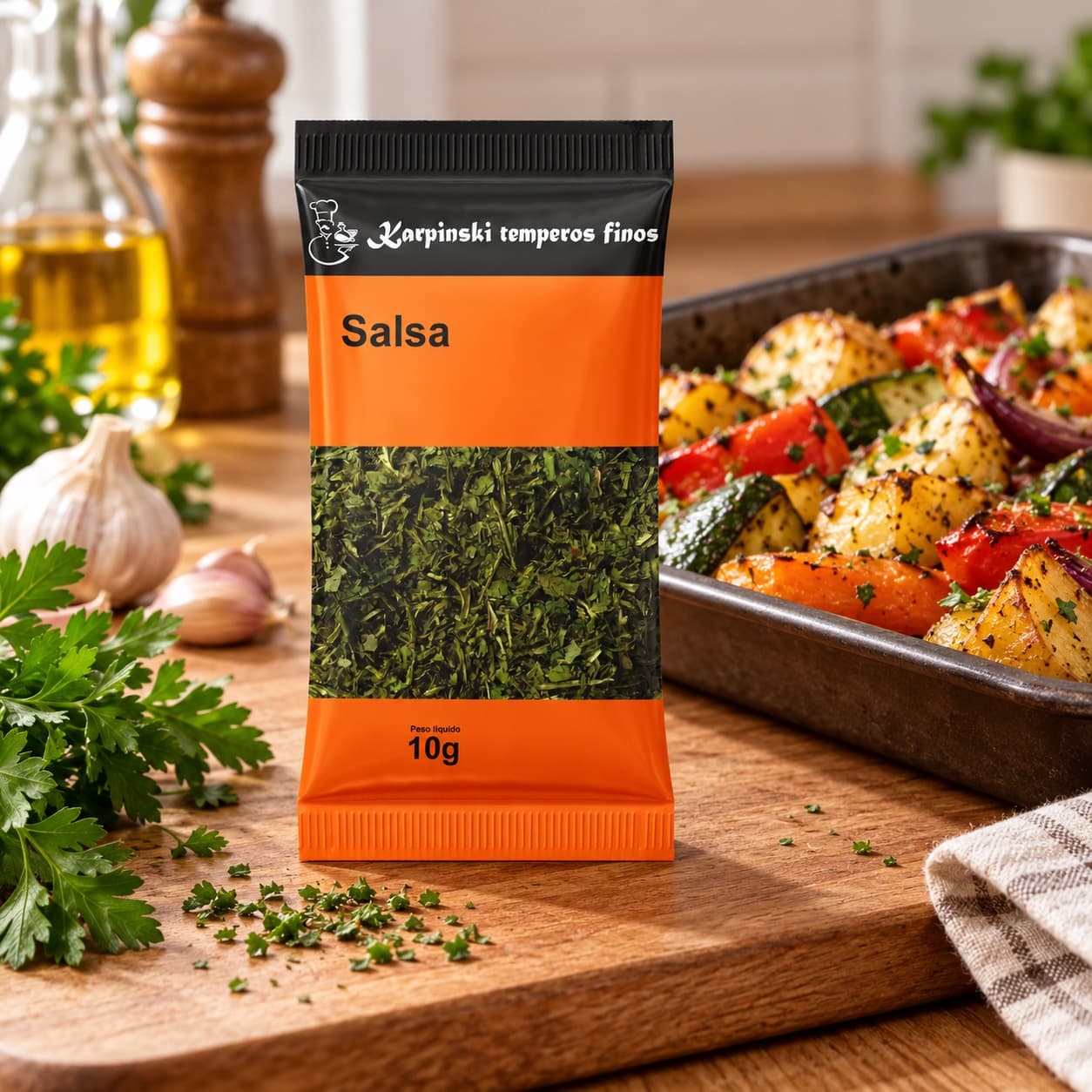 Tempero Salsa Desidratada em Sachê Karpinski 10 g — no preparo com legumes assados