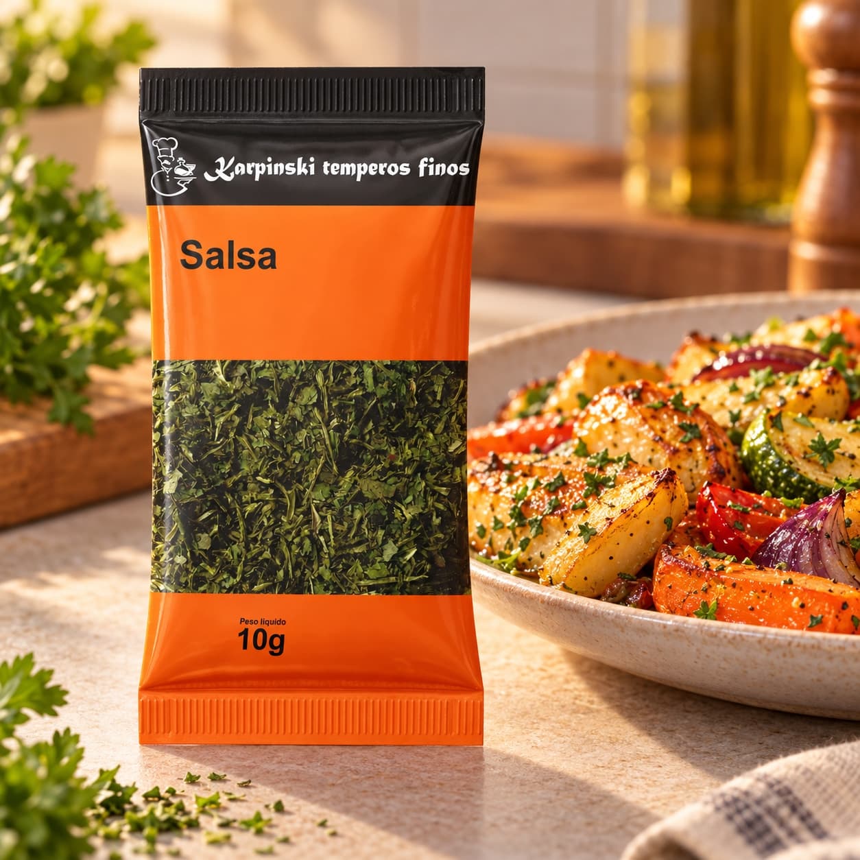 Tempero Salsa Desidratada em Sachê Karpinski 10 g — com legumes assados
