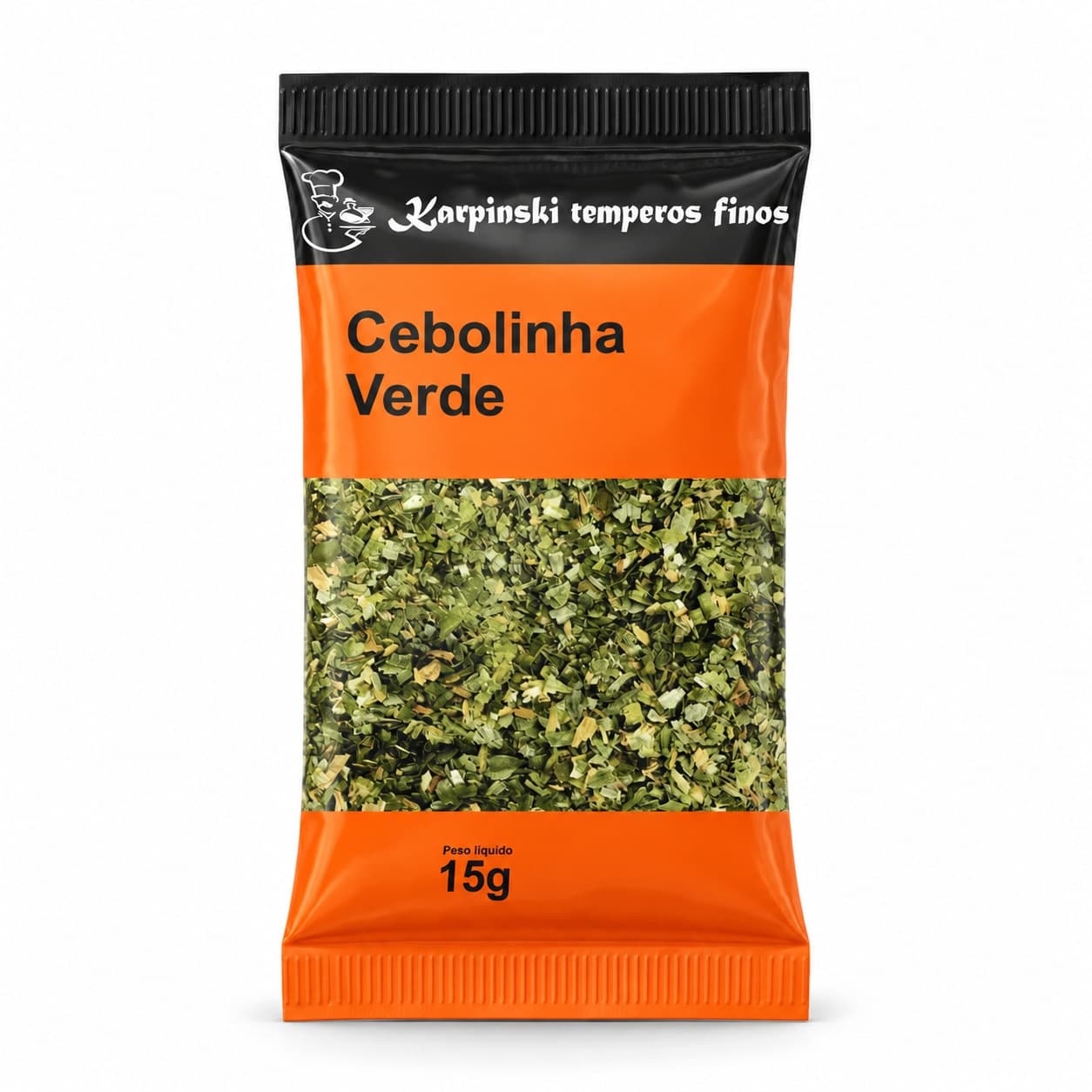 Tempero Cebolinha Verde em Sachê Karpinski 15 g — embalagem em fundo branco