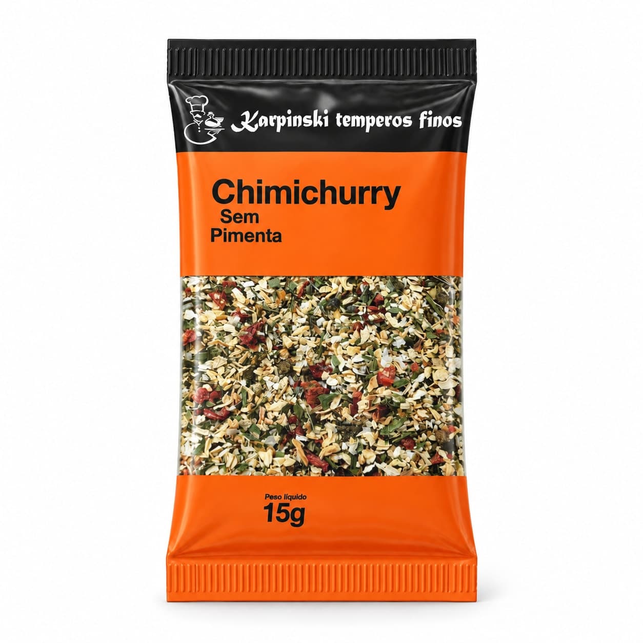 Tempero Chimichurri sem Pimenta em Sachê Karpinski 15 g — embalagem em fundo branco