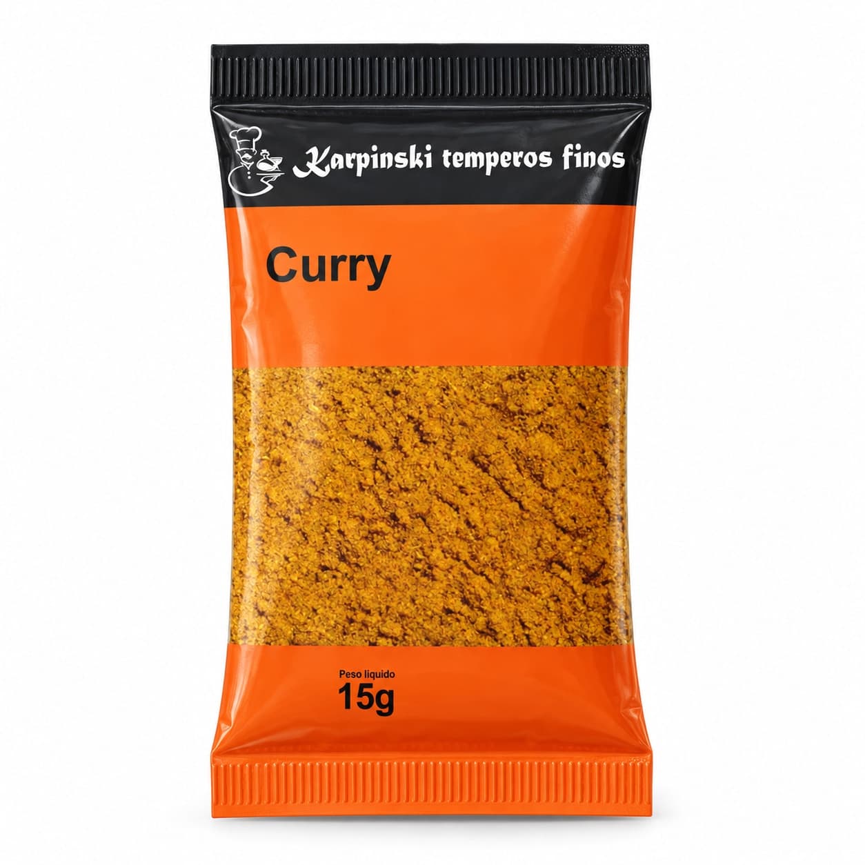 Tempero Curry - Mix de Especiarias em Sachê Karpinski 15 g — embalagem em fundo branco