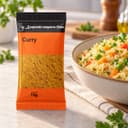 Tempero Curry - Mix de Especiarias em Sachê Karpinski 15 g — ao lado de arroz com legumes