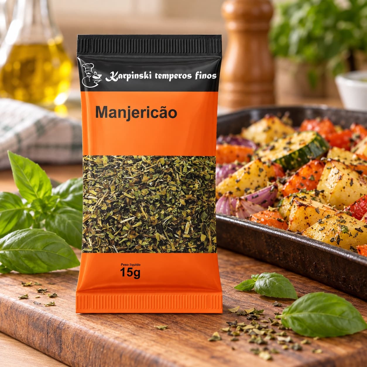 Tempero Manjericão em Sachê Karpinski 15 g — no preparo com legumes assados