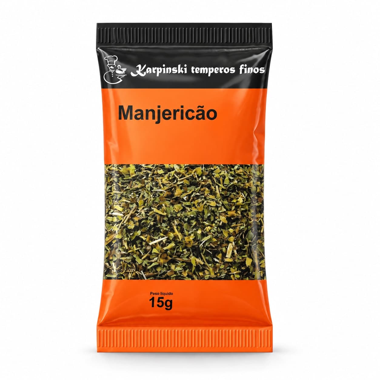 Tempero Manjericão em Sachê Karpinski 15 g — embalagem em fundo branco