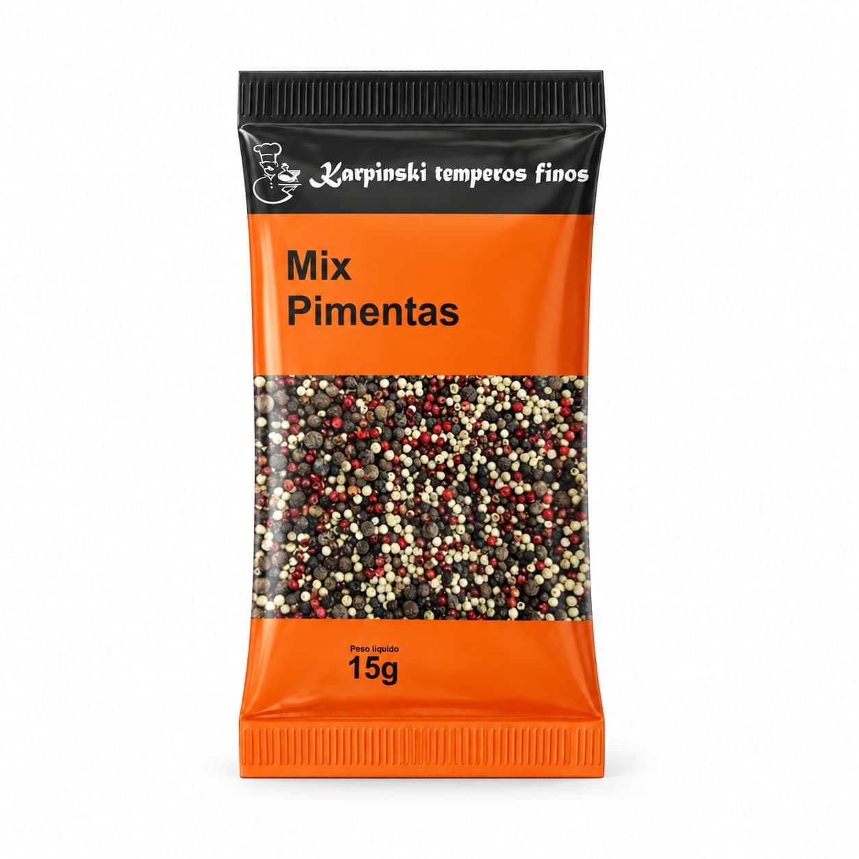 Tempero Mix de Pimentas em Sachê Karpinski 15 g — embalagem em fundo branco