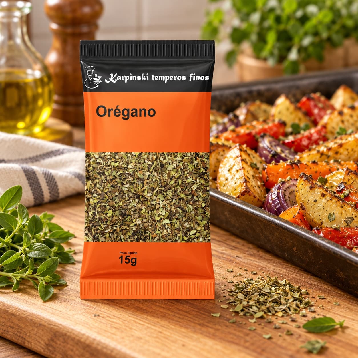 Tempero Orégano em Sachê Karpinski 15 g — no preparo com legumes assados