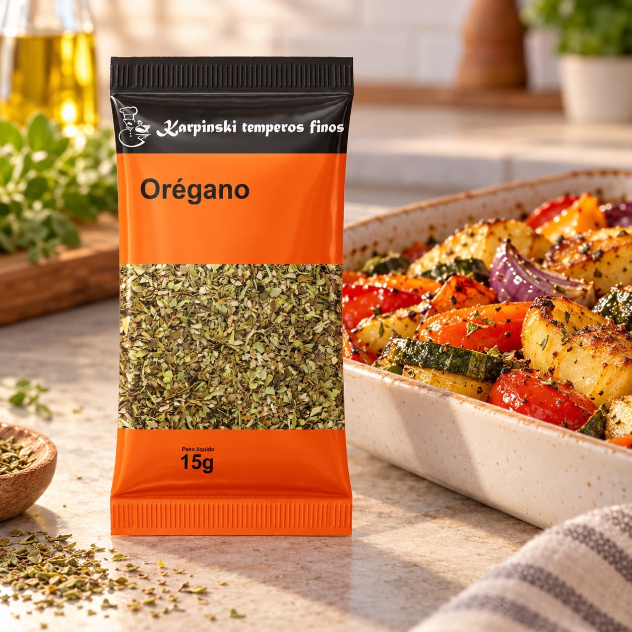 Tempero Orégano em Sachê Karpinski 15 g — com legumes assados