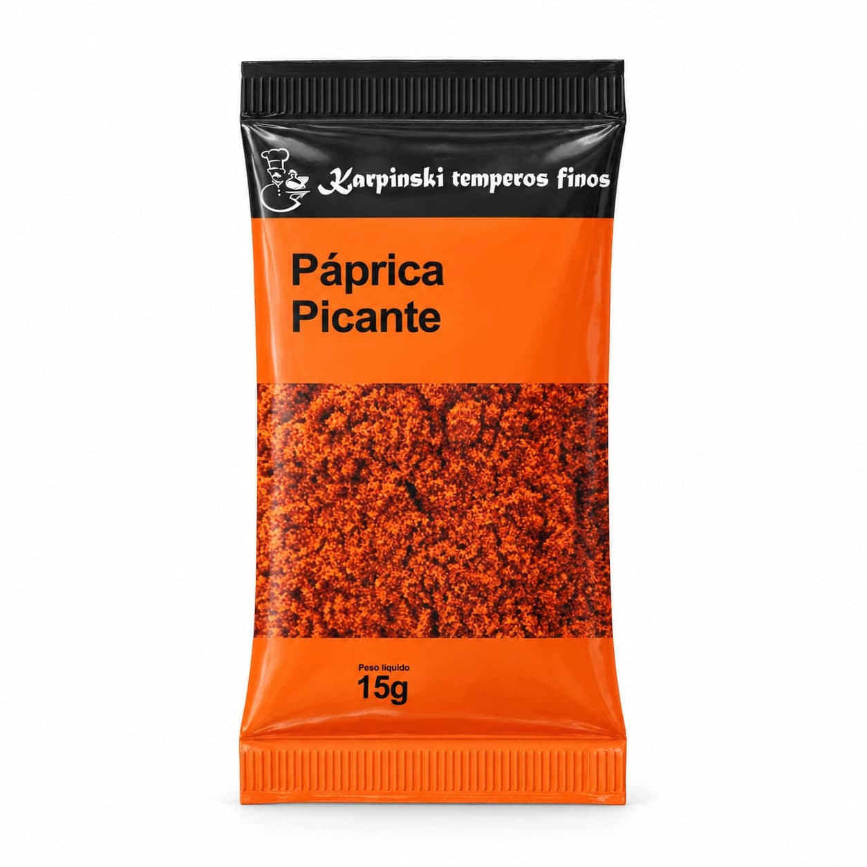 Tempero Páprica Picante em Sachê Karpinski 15 g — embalagem em fundo branco