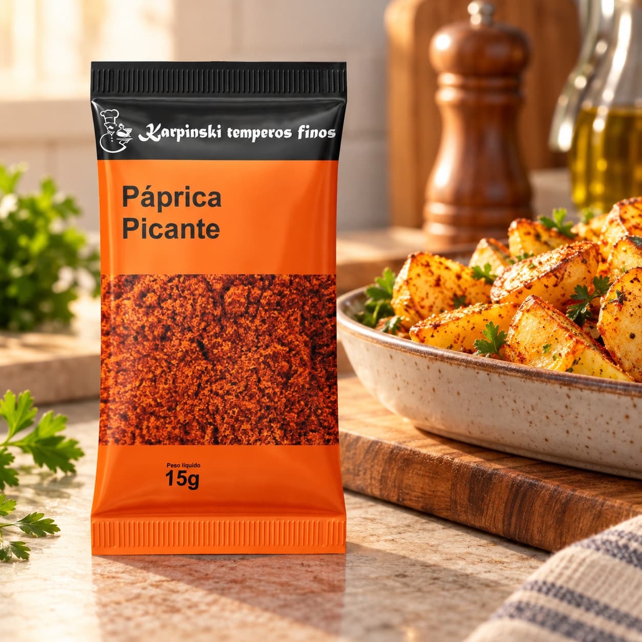 Tempero Páprica Picante em Sachê Karpinski 15 g — com batatas assadas
