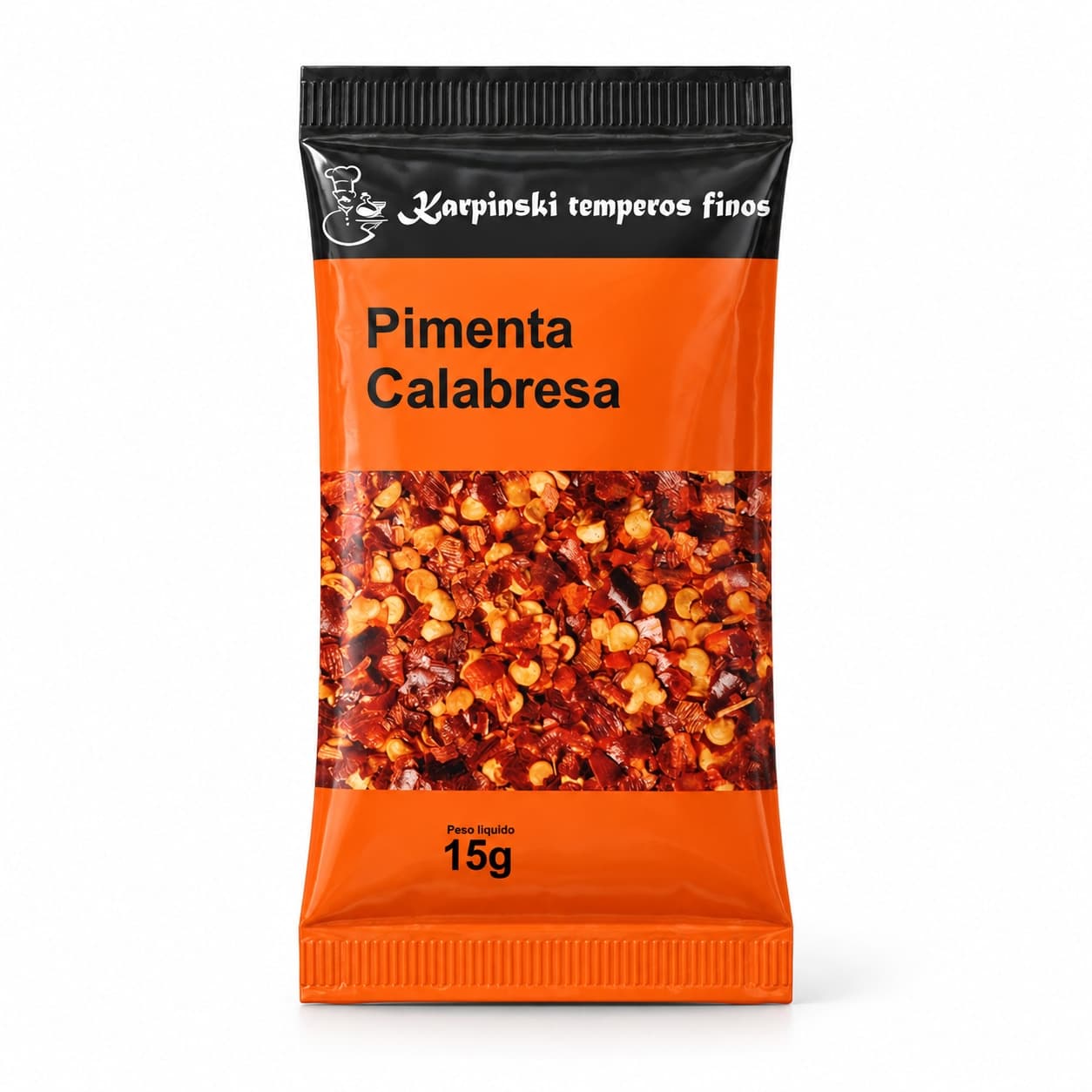 Tempero Pimenta Calabresa em Sachê Karpinski 15 g — embalagem em fundo branco