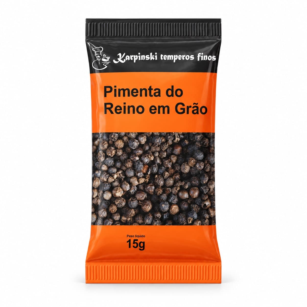 Tempero Pimenta-do-Reino em Grão em Sachê Karpinski 15 g — embalagem em fundo branco