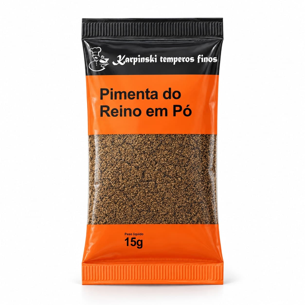 Tempero Pimenta-do-Reino Moída em Sachê Karpinski 15 g — embalagem em fundo branco
