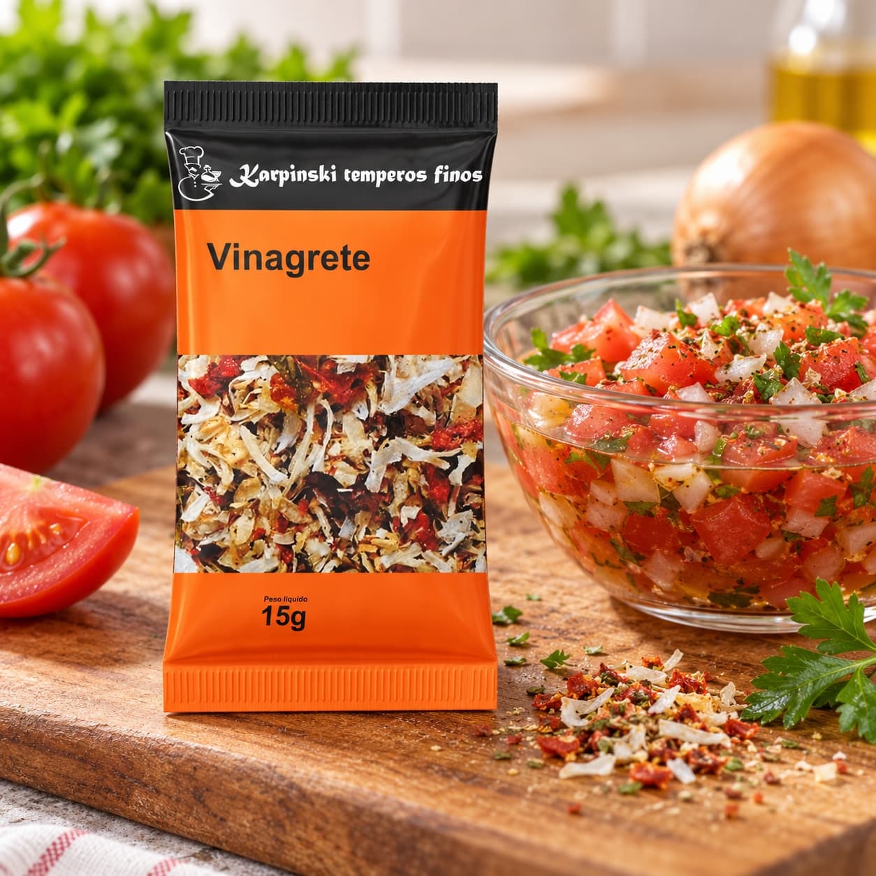 Tempero para Vinagrete em Sachê Karpinski 15 g — no preparo com vinagrete de tomate