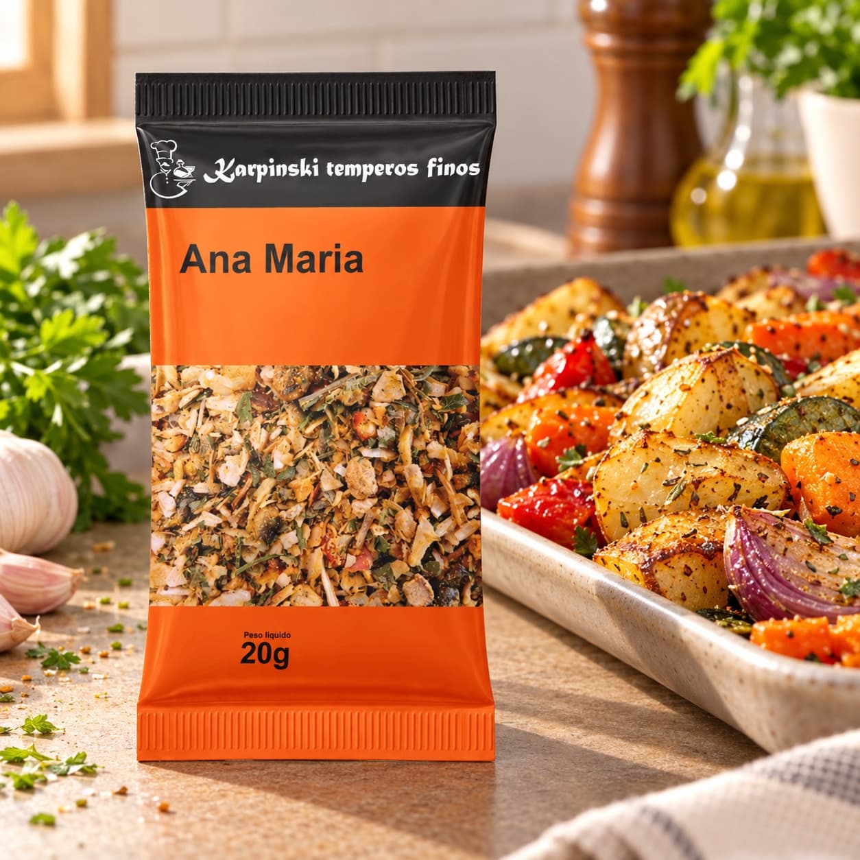 Tempero Ana Maria em Sachê Karpinski 20 g — com legumes assados