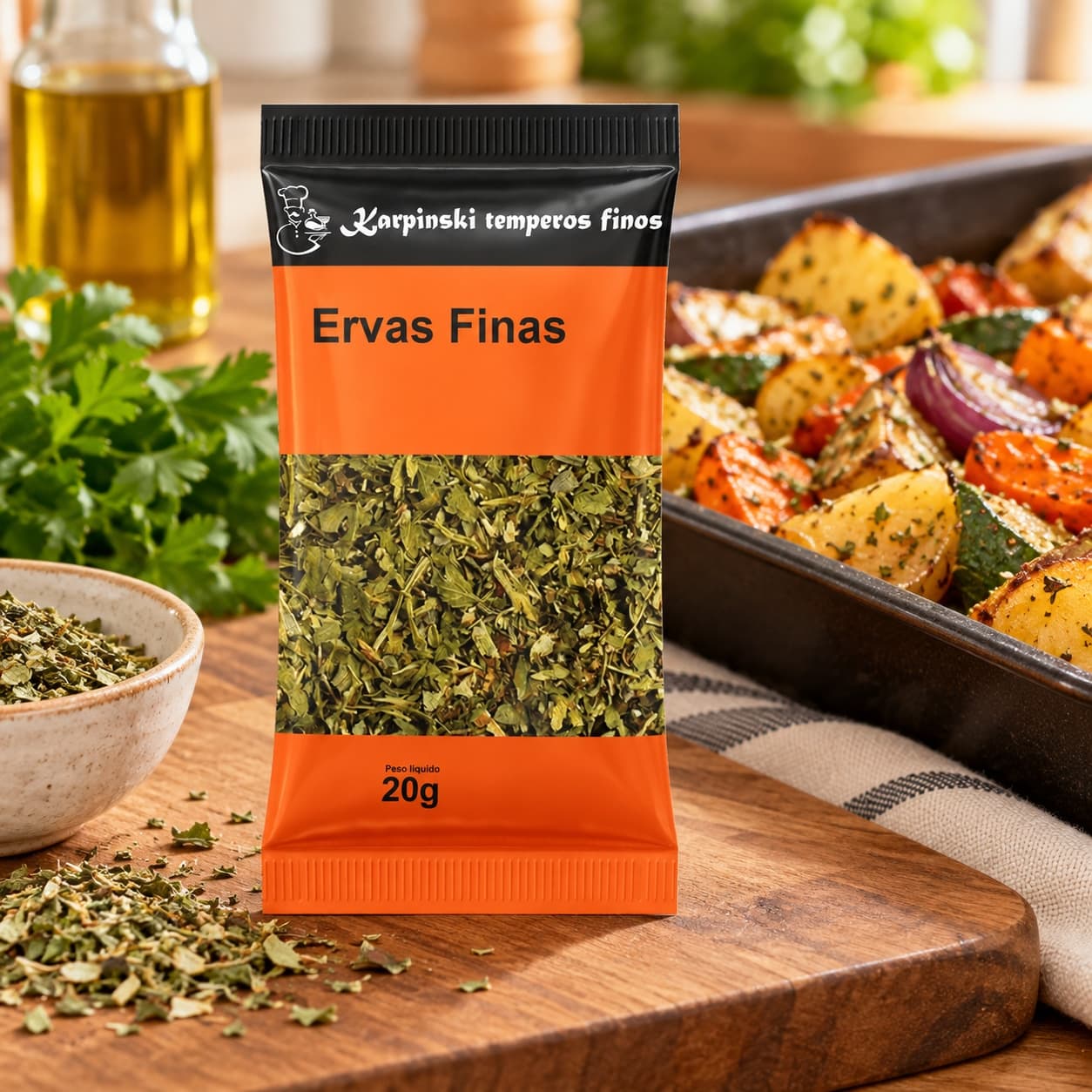 Tempero Ervas Finas em Sachê Karpinski 20 g — no preparo com legumes assados