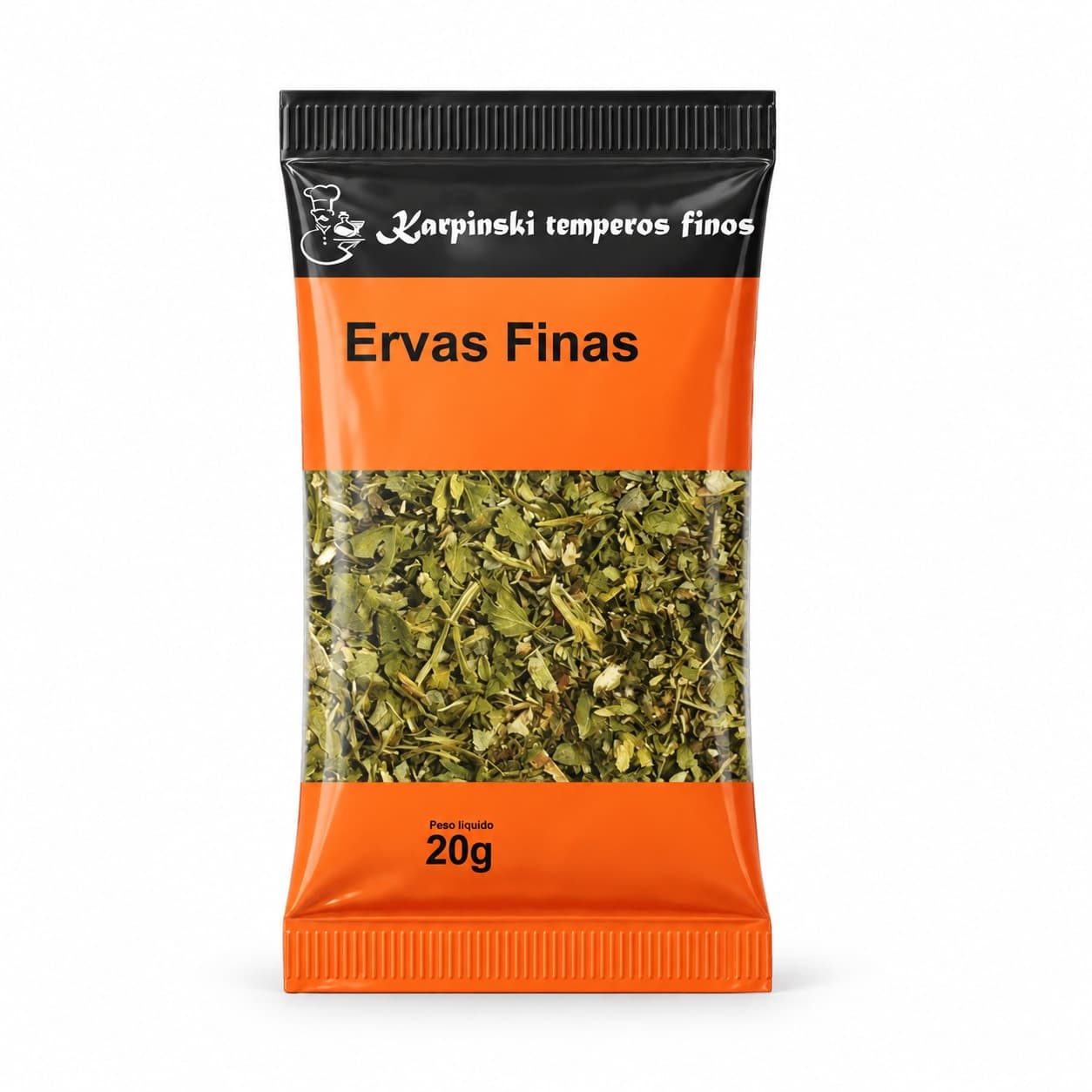 Tempero Ervas Finas em Sachê Karpinski 20 g — embalagem em fundo branco