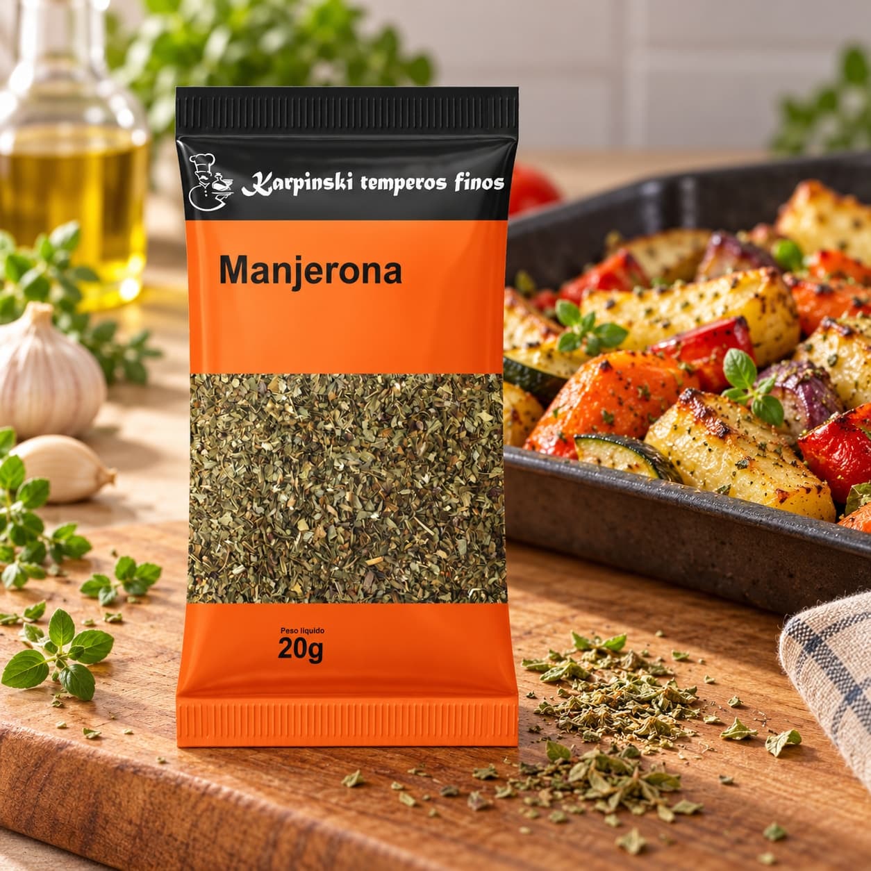Tempero Manjerona em Sachê Karpinski 20 g — no preparo com legumes assados