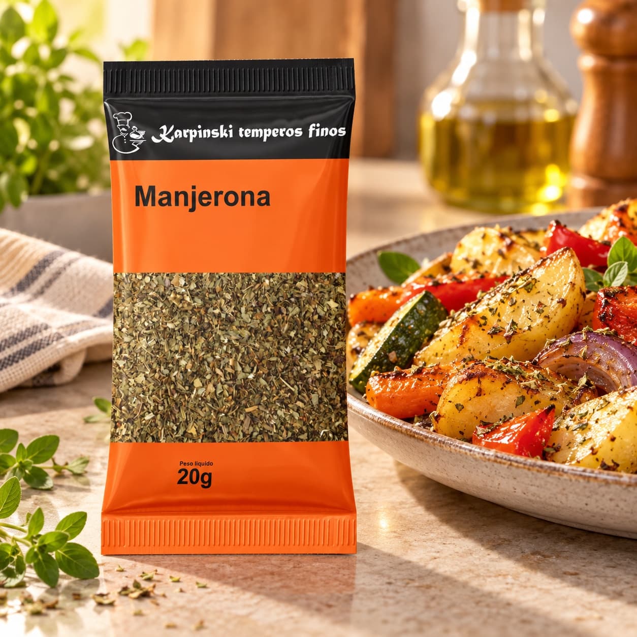 Tempero Manjerona em Sachê Karpinski 20 g — com legumes assados