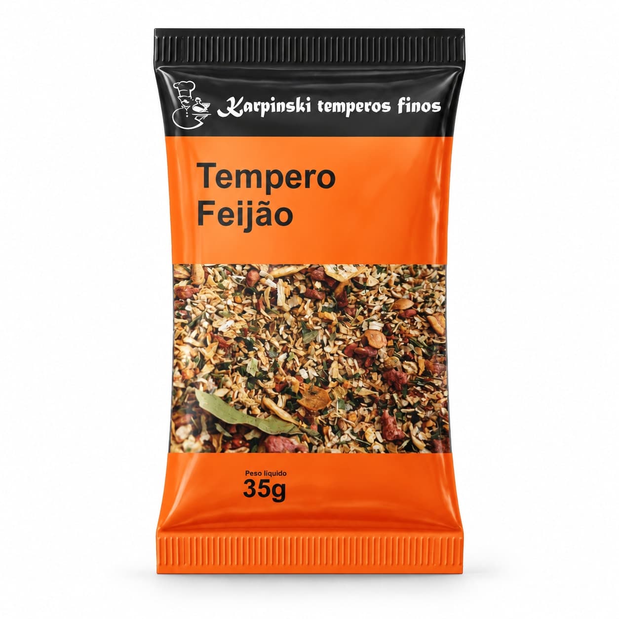 Tempero para Feijão em Sachê Karpinski 35 g — embalagem em fundo branco