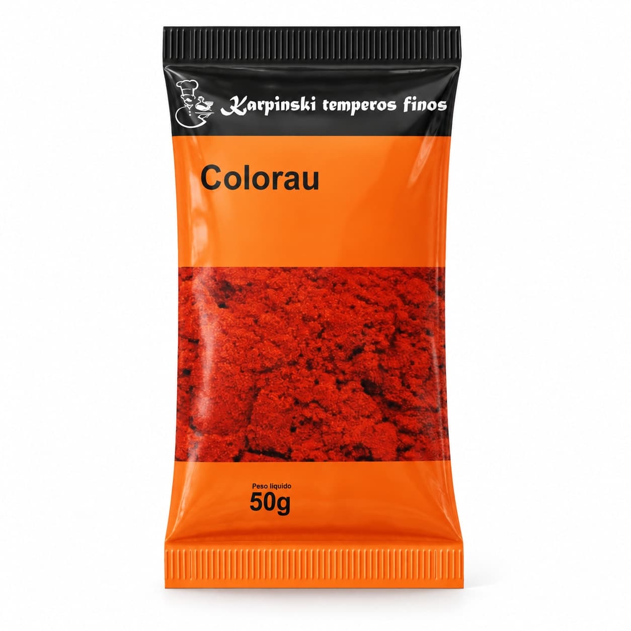 Tempero Colorau em Sachê Karpinski 50 g — embalagem em fundo branco