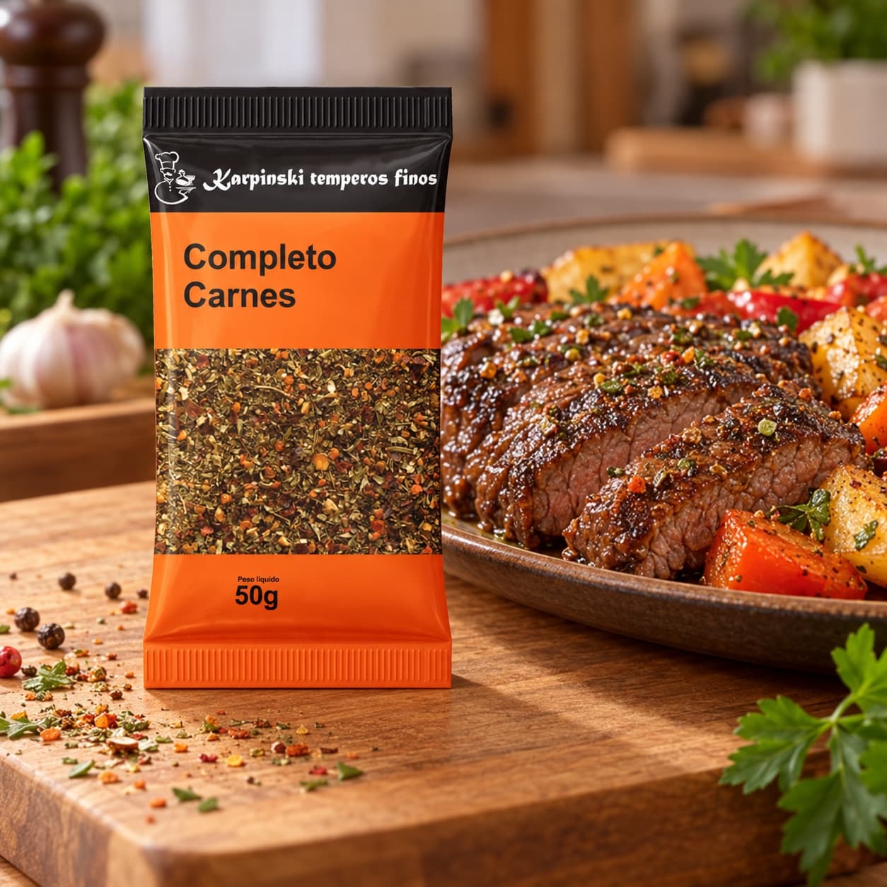 Tempero Completo para Carnes em Sachê Karpinski 50 g — no preparo com carne cozida com legumes