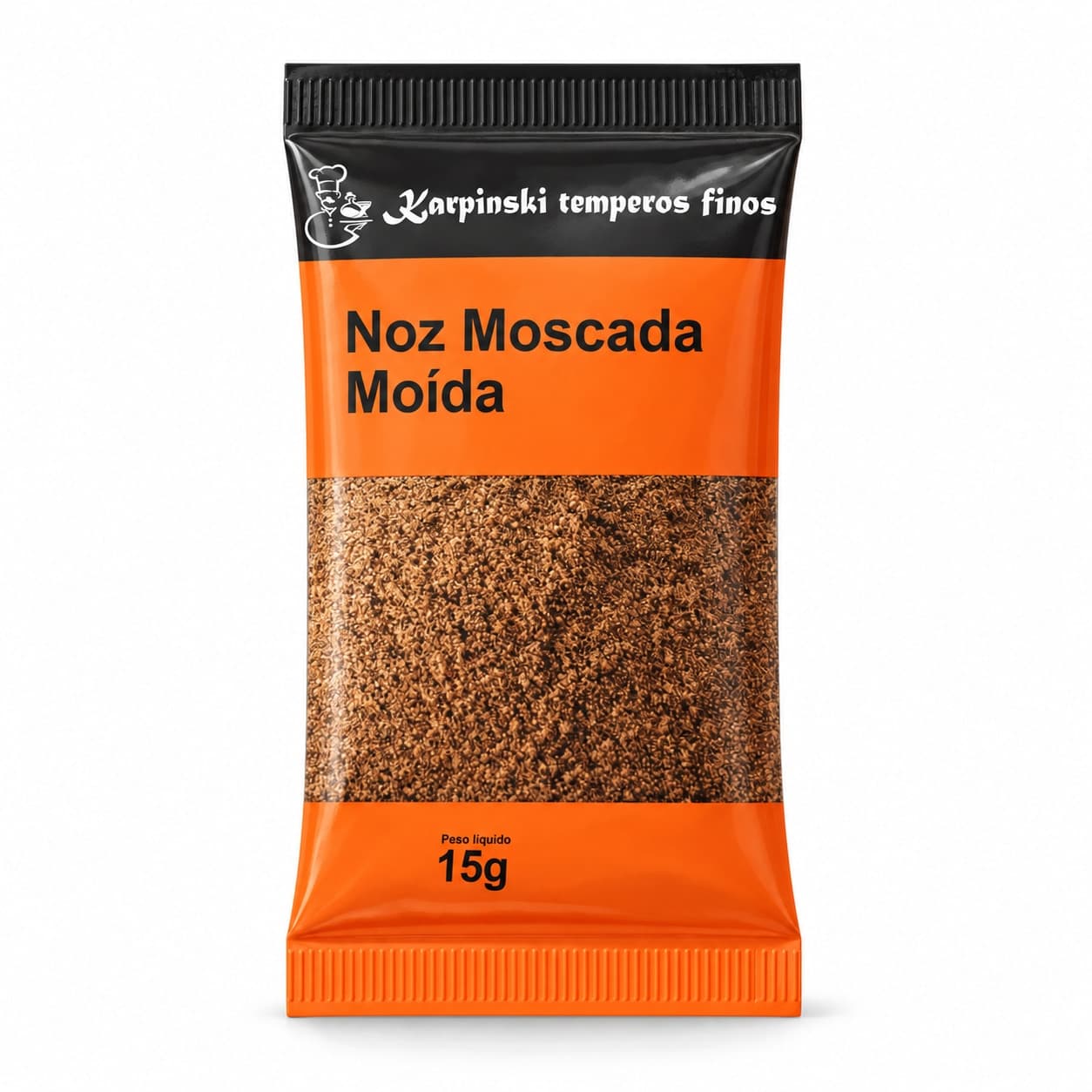 Tempero Noz-Moscada Moída em Sachê Karpinski 15 g — embalagem em fundo branco