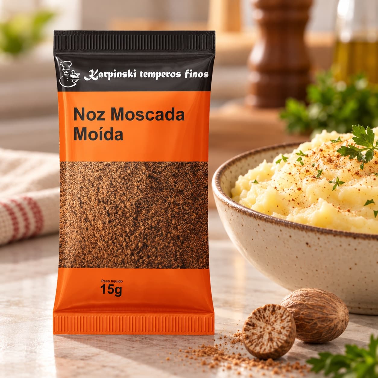 Tempero Noz-Moscada Moída em Sachê Karpinski 15 g — com purê de batatas