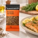 Tempero Semente de Endro (Dill) em Sachê Karpinski 15 g — ao lado de prato de peixe cozido