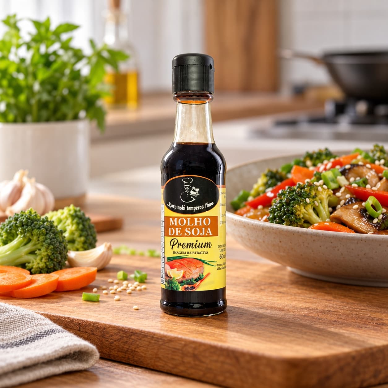 Molho de Soja Karpinski 60 ml — no preparo com legumes cozidos