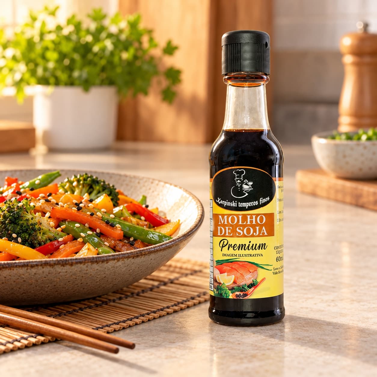 Molho de Soja Karpinski 60 ml — com legumes cozidos