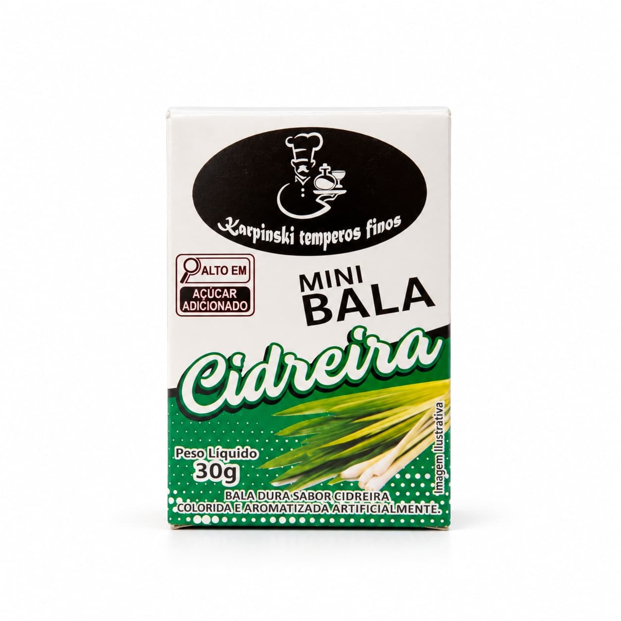 Mini Bala de Cidreira Display com 12 Karpinski — caixinha de 30 g em fundo branco