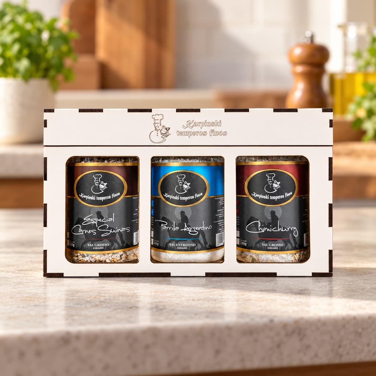 Kit Sabores da Pampa Karpinski — na bancada da cozinha